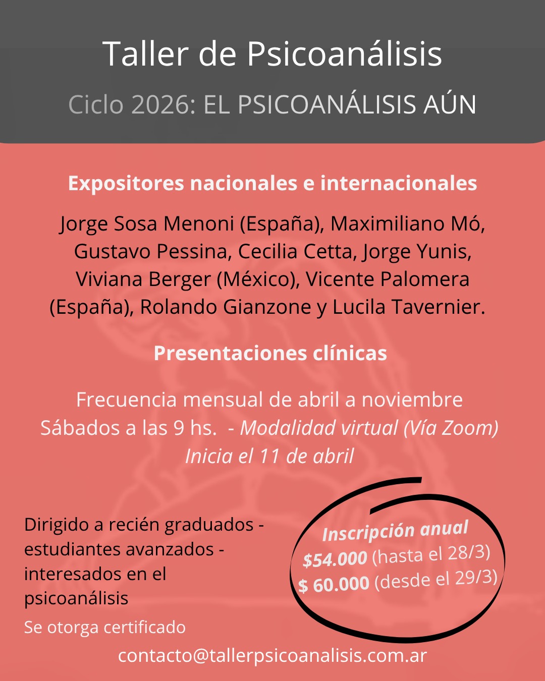 Taller de Psicoanálisis Ciclo 2026 El psicoanálisis aún